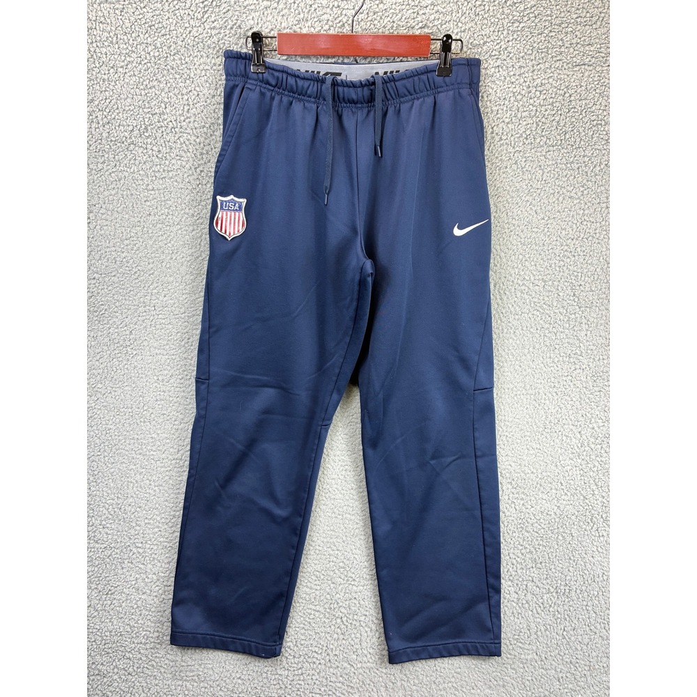 Nike Dri-FIT US Soccer Track Pants Mens L Blue Embroidered USA Crest Athleisure